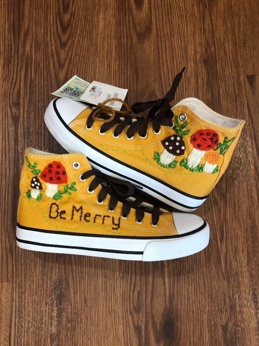 Mushroom Sneakers Hand Embroidered Size 6